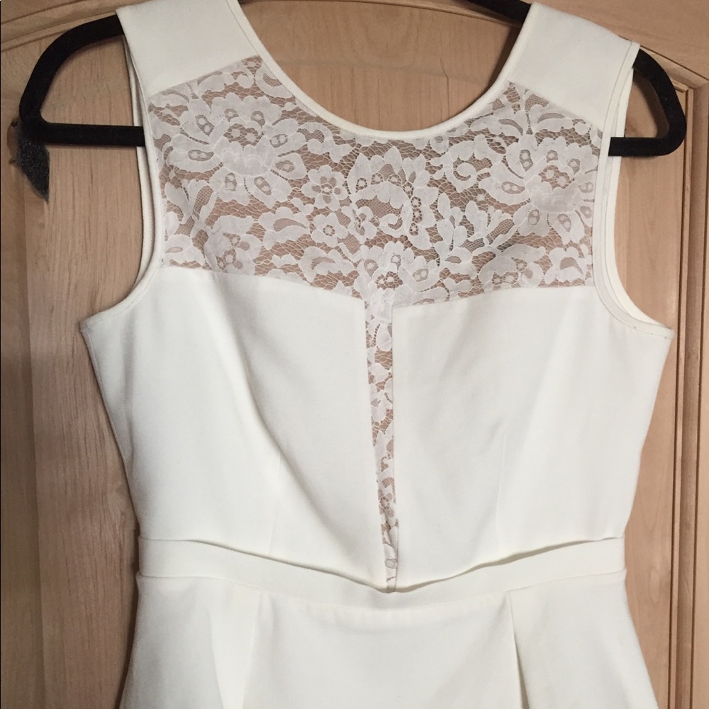 BCBG white nude lace peplum top